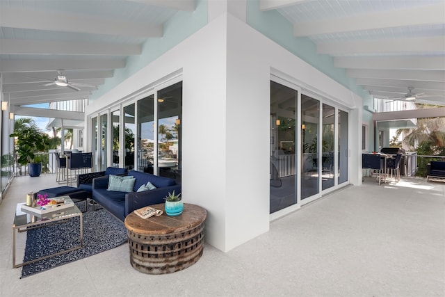 view of patio / terrace with ceiling fan and an outdoor hangout area