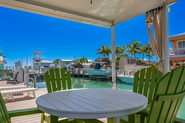 view of dock with a water view and boat lift