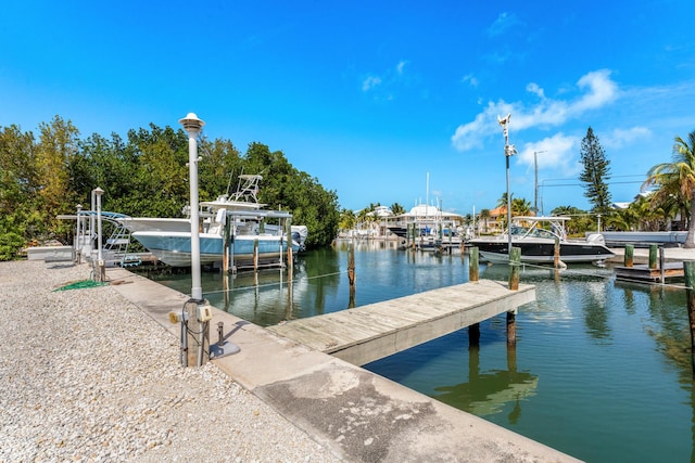 dock area featuring a water view and boat lift
