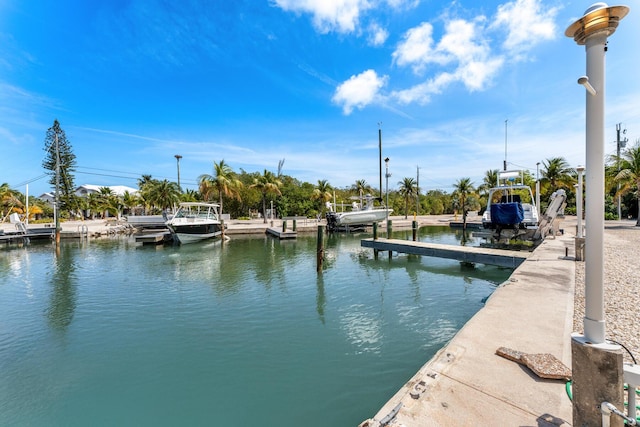 view of dock with a water view and boat lift