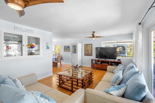 living room with light wood finished floors and baseboards