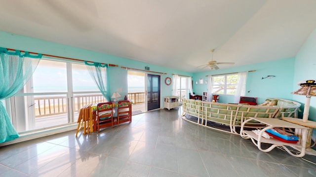 1W Cooks Is, Big Pine, FL 33043 - tiled living area with a ceiling fan and lofted ceiling