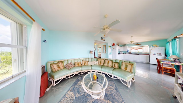 1W Cooks Is, Big Pine, FL 33043 - living area with lofted ceiling and a ceiling fan