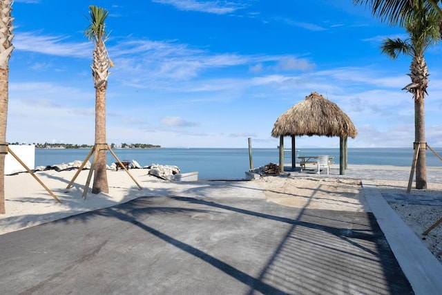 property view of water featuring a gazebo