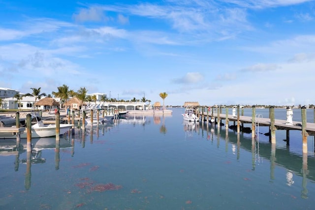 view of dock with a water view