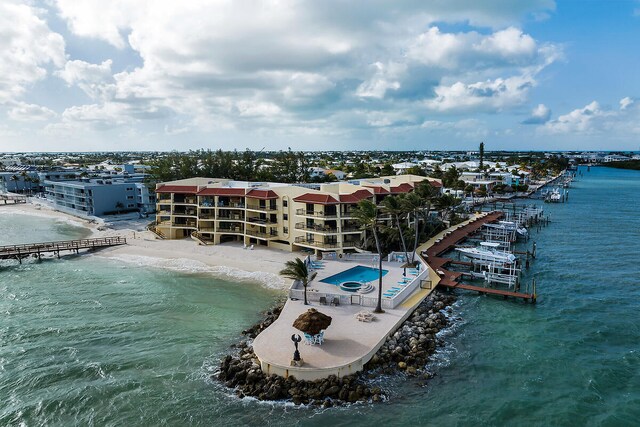 aerial view featuring a water view