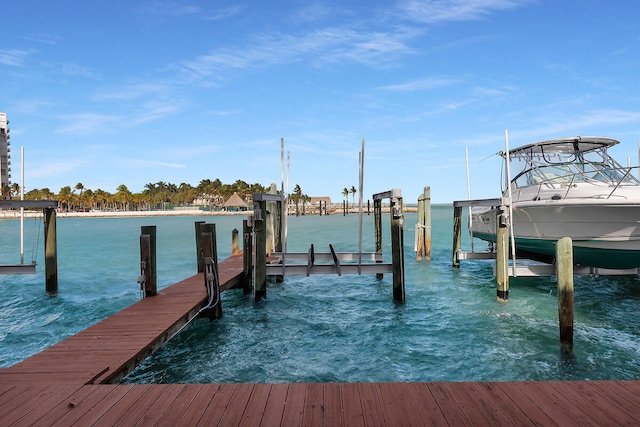 dock area featuring a water view and boat lift