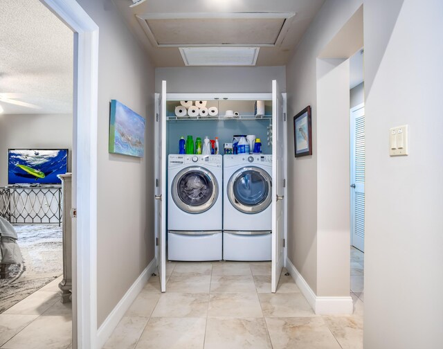359 Stirrup Key Blvd, Marathon, FL 33050 - laundry area with washer and clothes dryer, attic access, baseboards, and a ceiling fan