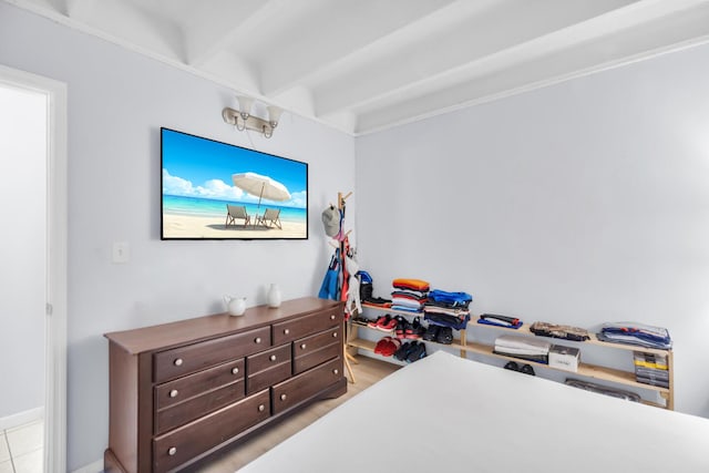 bedroom with beamed ceiling