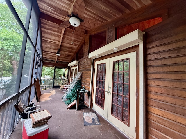 20 Park Rd, Islamorada, FL 33036 - unfurnished sunroom featuring french doors, ceiling fan, and vaulted ceiling