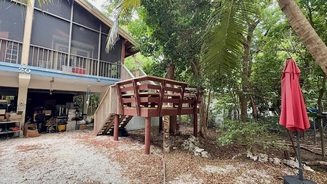 20 Park Rd, Islamorada, FL 33036 - view of yard featuring stairs, a sunroom, and a wooden deck