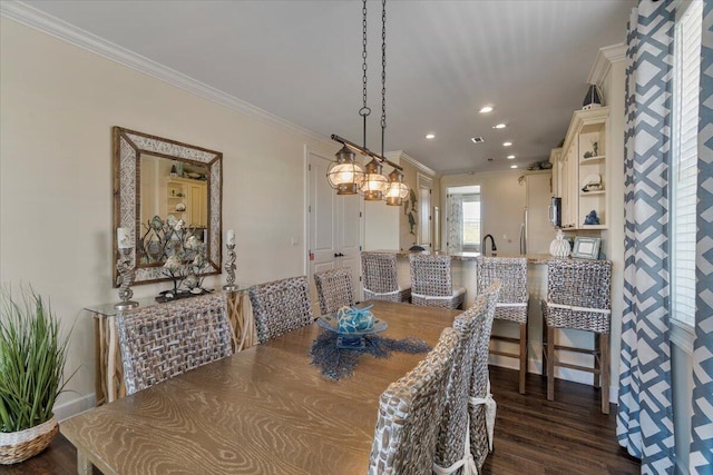 219 Sombrero Beach Rd Unit 2, Marathon, FL 33050 - dining room featuring dark wood-type flooring, ornamental molding, and recessed lighting