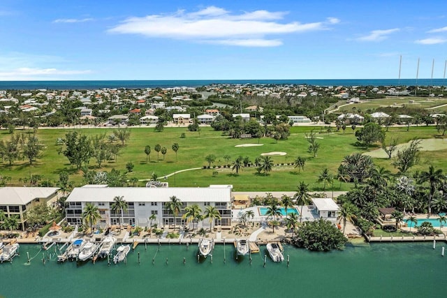 aerial view featuring a water view