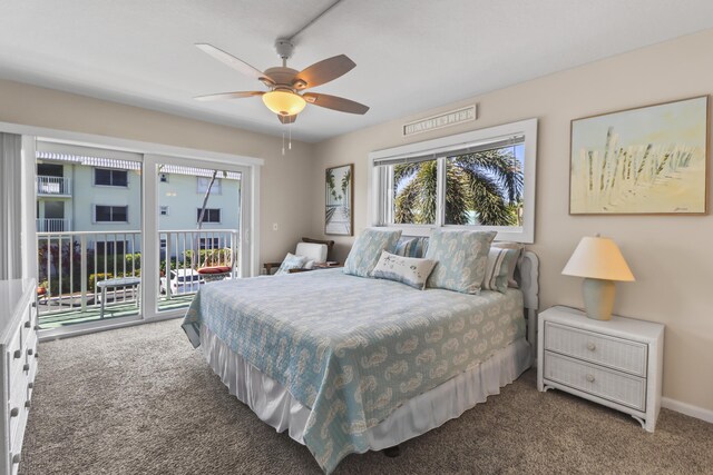1101 Ocean Dr Unit 29, Key Colony, FL 33051 - bedroom with access to outside, carpet flooring, and a ceiling fan
