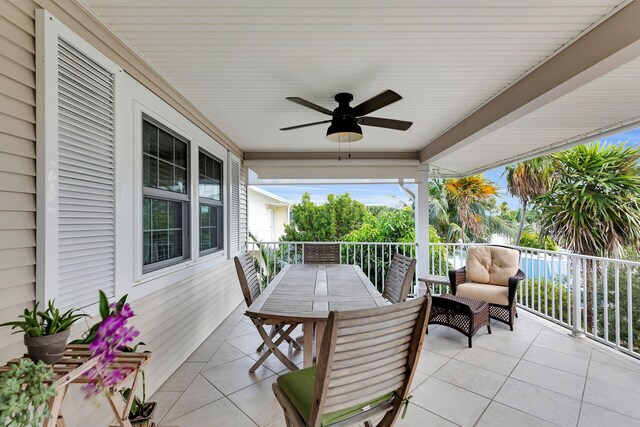 view of patio featuring ceiling fan and outdoor dining space