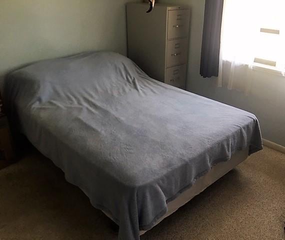 carpeted bedroom featuring baseboards