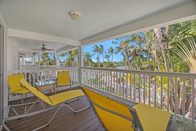 5081 Sunset Village Dr, Duck, FL 33050 - deck with a water view and a ceiling fan