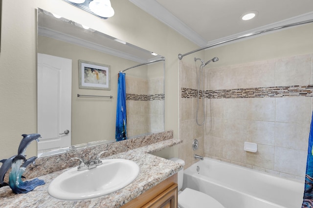 437 Pirates Rd, Little Torch, FL 33042 - bathroom with crown molding, vanity, shower / bath combination with curtain, and toilet