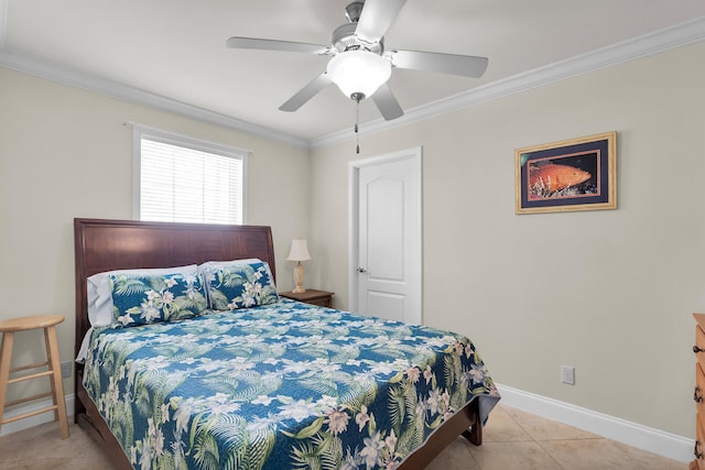 437 Pirates Rd, Little Torch, FL 33042 - bedroom with crown molding, baseboards, light tile patterned floors, and ceiling fan