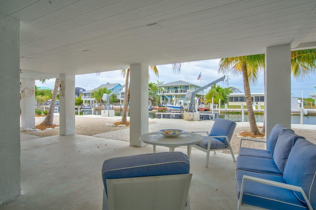 view of patio / terrace featuring a residential view and an outdoor hangout area