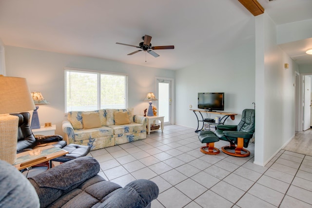 22878 Privateer Dr, Cudjoe, FL 33042 - living room with light tile patterned floors and ceiling fan