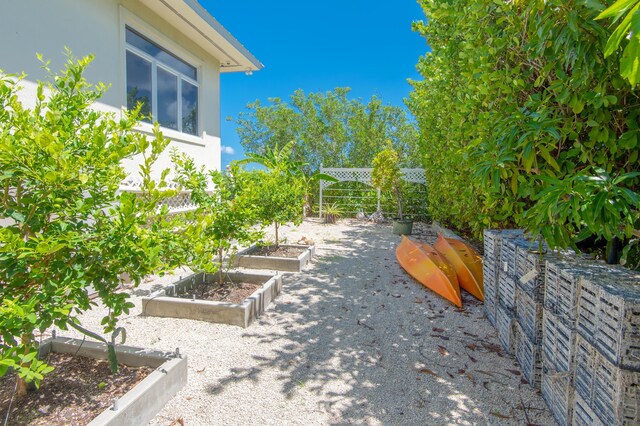 view of yard featuring fence and a vegetable garden