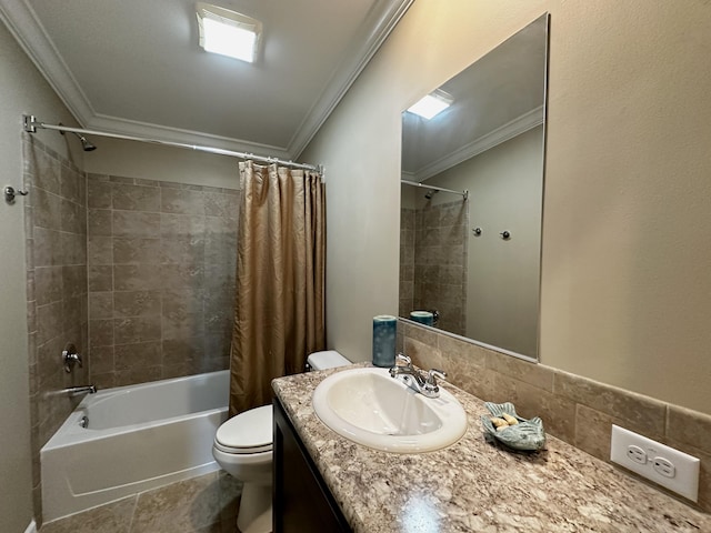 19749 Date Palm Dr, Sugarloaf, FL 33042 - bathroom featuring vanity, crown molding, toilet, and shower / bath combination with curtain
