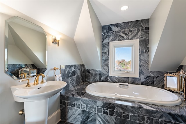 bathroom with tile walls