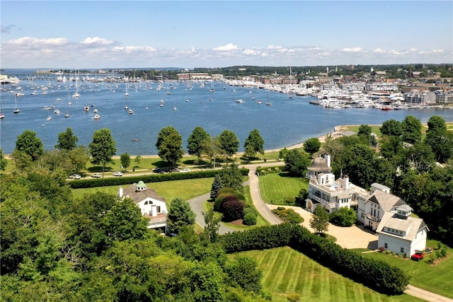 bird's eye view featuring a water view