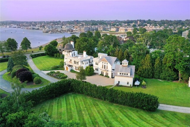 aerial view featuring a water view