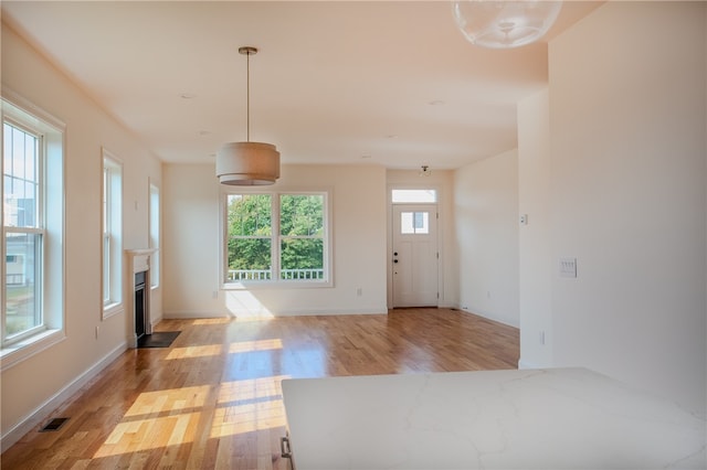 foyer entrance with light wood-type flooring