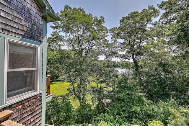 view of yard with a water view