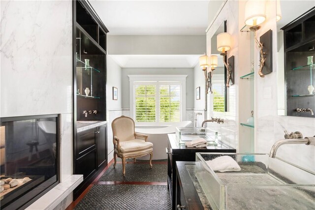 interior space with sink and dark hardwood / wood-style floors