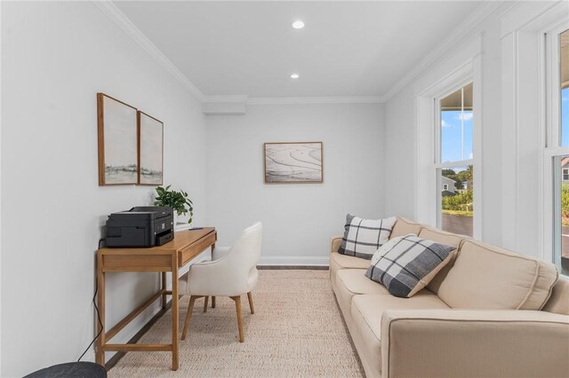 office area featuring crown molding