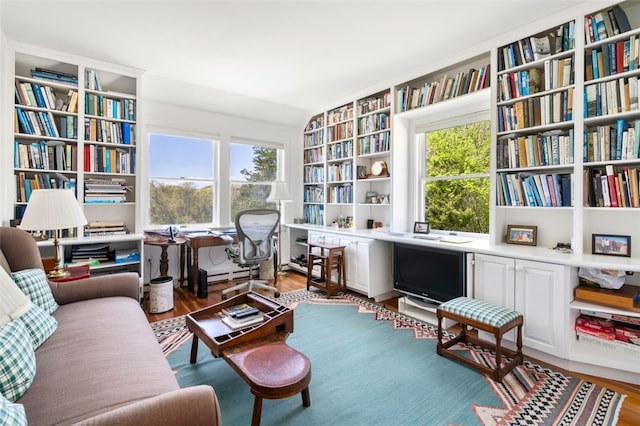 sitting room featuring a healthy amount of sunlight and hardwood / wood-style floors