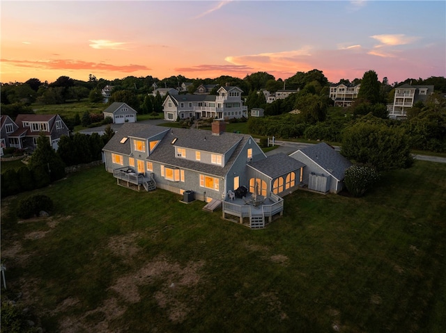 view of aerial view at dusk