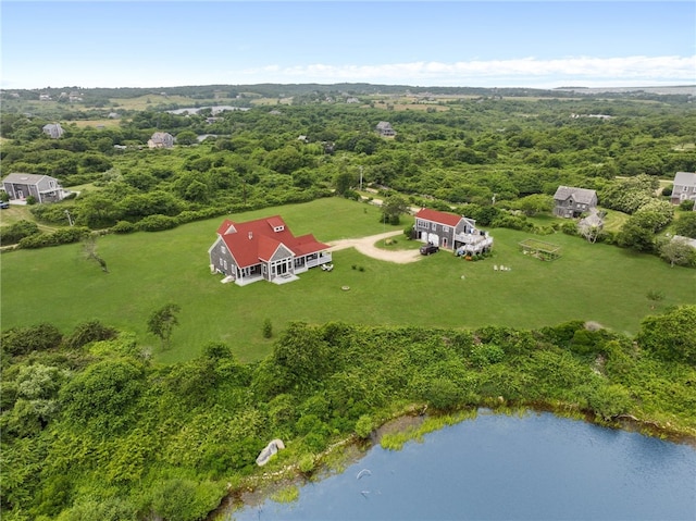 bird's eye view featuring a water view