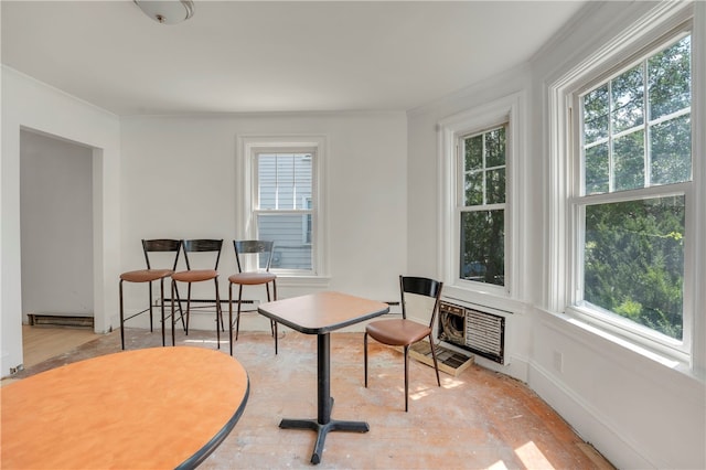 interior space featuring light wood-type flooring, ornamental molding, and a healthy amount of sunlight