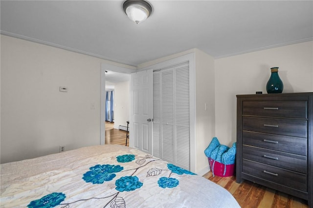 bedroom featuring hardwood / wood-style flooring and a closet