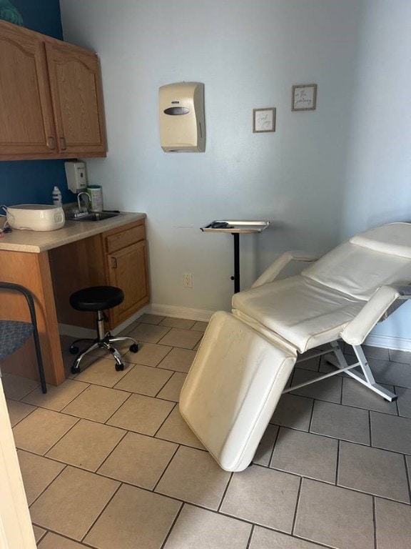 tiled office with sink