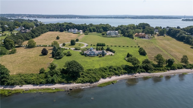 bird's eye view with a water view and a rural view