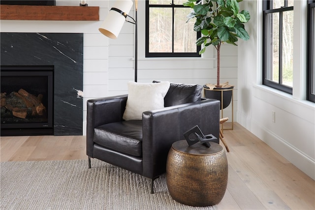 sitting room with light wood-type flooring