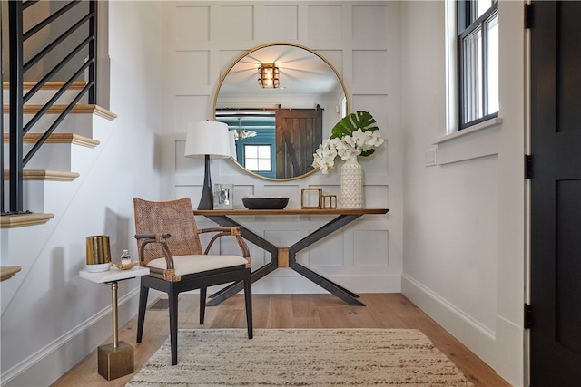 office space with light hardwood / wood-style floors