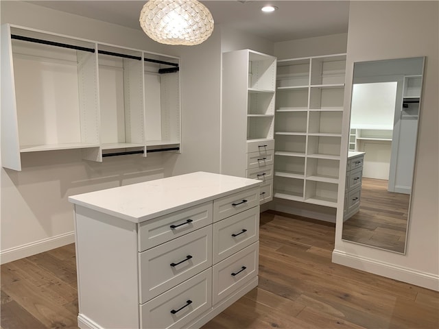 walk in closet with wood-type flooring