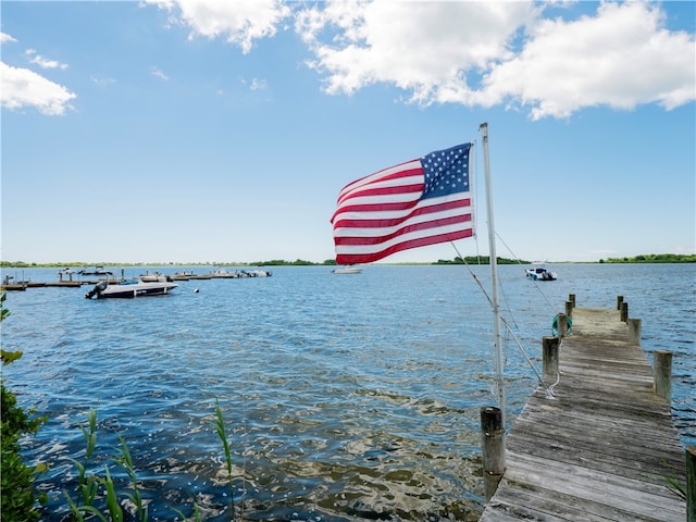 view of dock featuring a water view