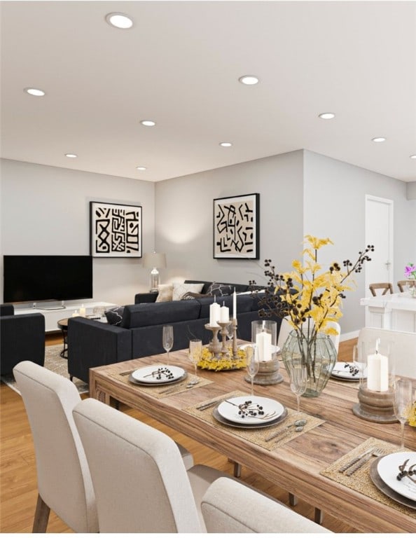 dining space with light hardwood / wood-style flooring