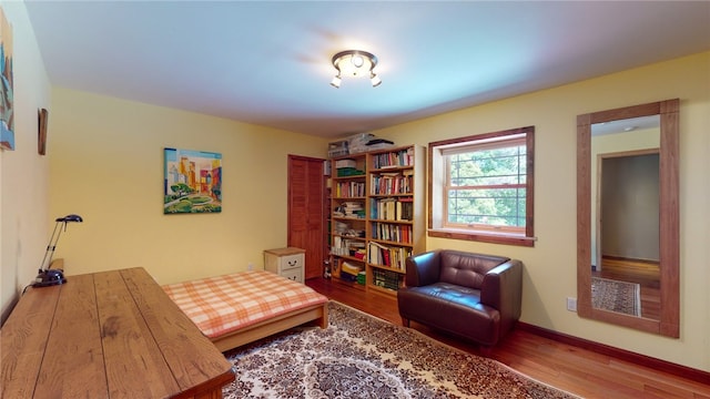 sitting room with hardwood / wood-style flooring