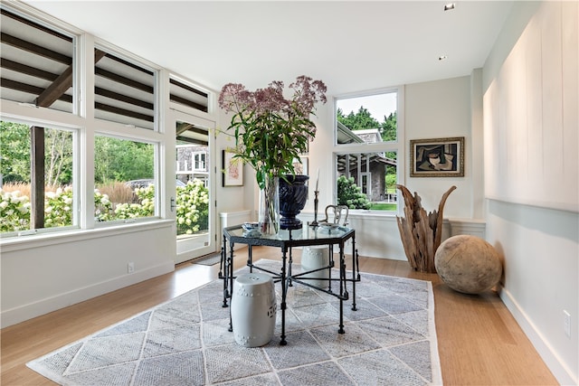 office space featuring a wealth of natural light and light hardwood / wood-style flooring