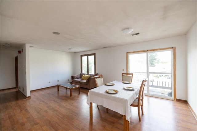 dining space featuring wood-type flooring