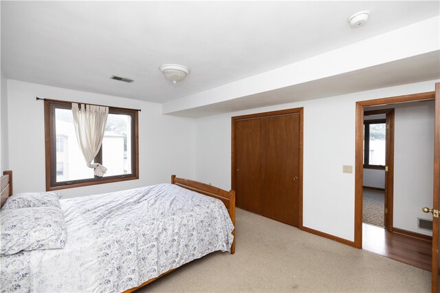 bedroom featuring carpet flooring and multiple windows